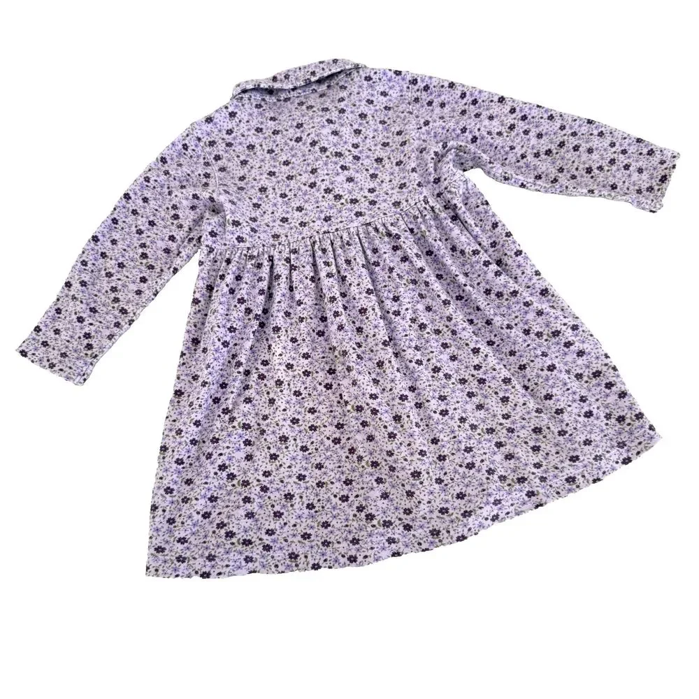 Vtg Y2K Old Navy 3T Floral Button Down Purple 100% Cotton Knit Dress Pearl Snaps